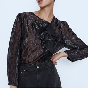Zara holiday top shirt blouse $88 XS gorg! Fits 0 2 4 black